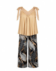 Golden Palm Lace Pajama Set 6631 - Youlya - pajama set