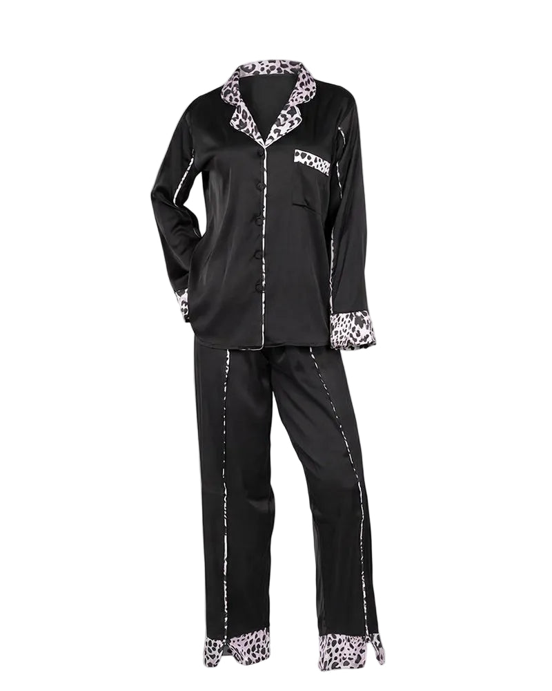 Satin Midnight Leopard Pajama Set 6641 - Youlya - pajama set