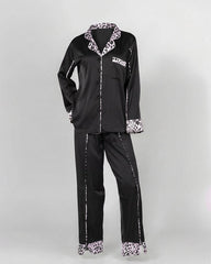 Satin Midnight Leopard Pajama Set 6641 - Youlya - pajama set