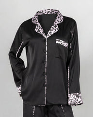 Satin Midnight Leopard Pajama Set 6641 - Youlya - pajama set