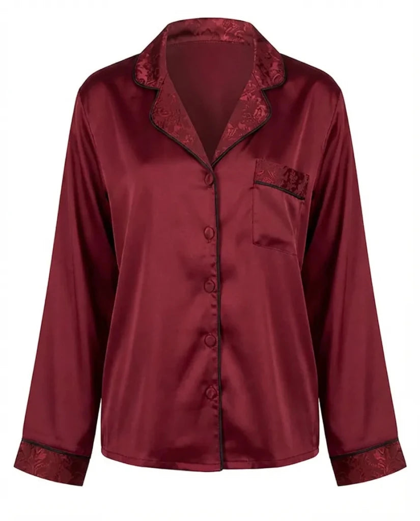 Satin Night – Burgundy Pajama Set 6642 - Youlya - pajama set