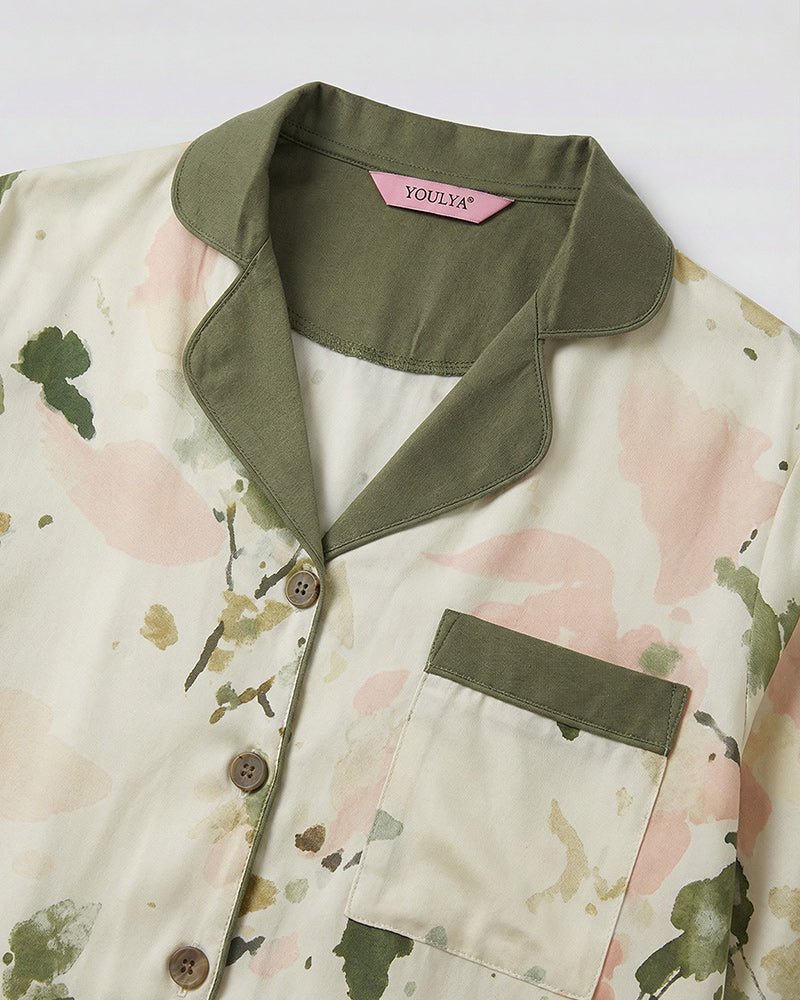 Soft Olive Garden Pajama Set 6825 - Youlya - pajama set