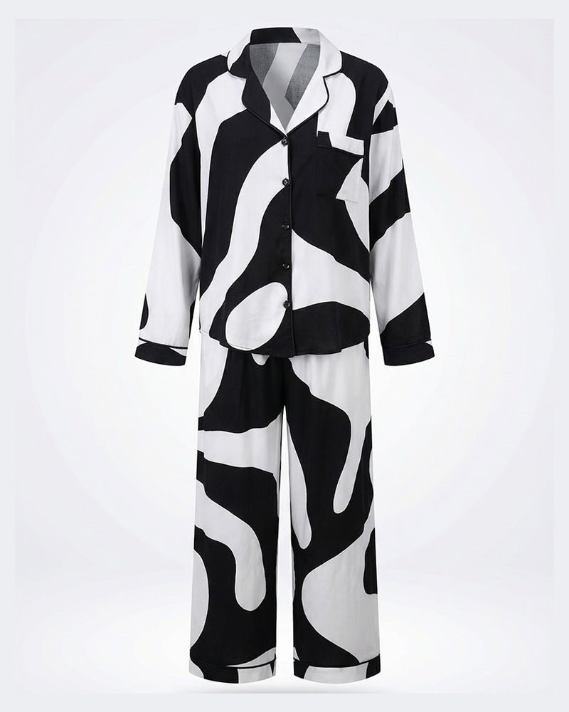 Abstract Black & White Pajama Set 6835 - Youlya - pajama set