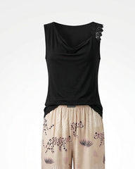 Black Drape Lace Pajama Set 6809 - Youlya - pajama set