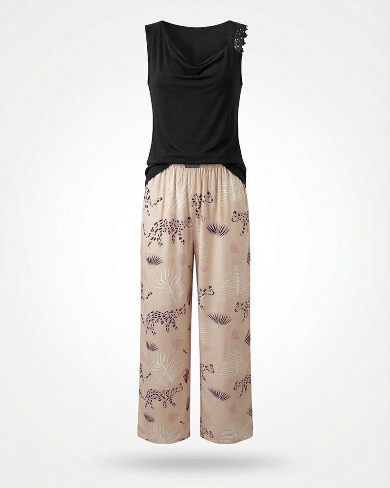 Black Drape Lace Pajama Set 6809 - Youlya - pajama set