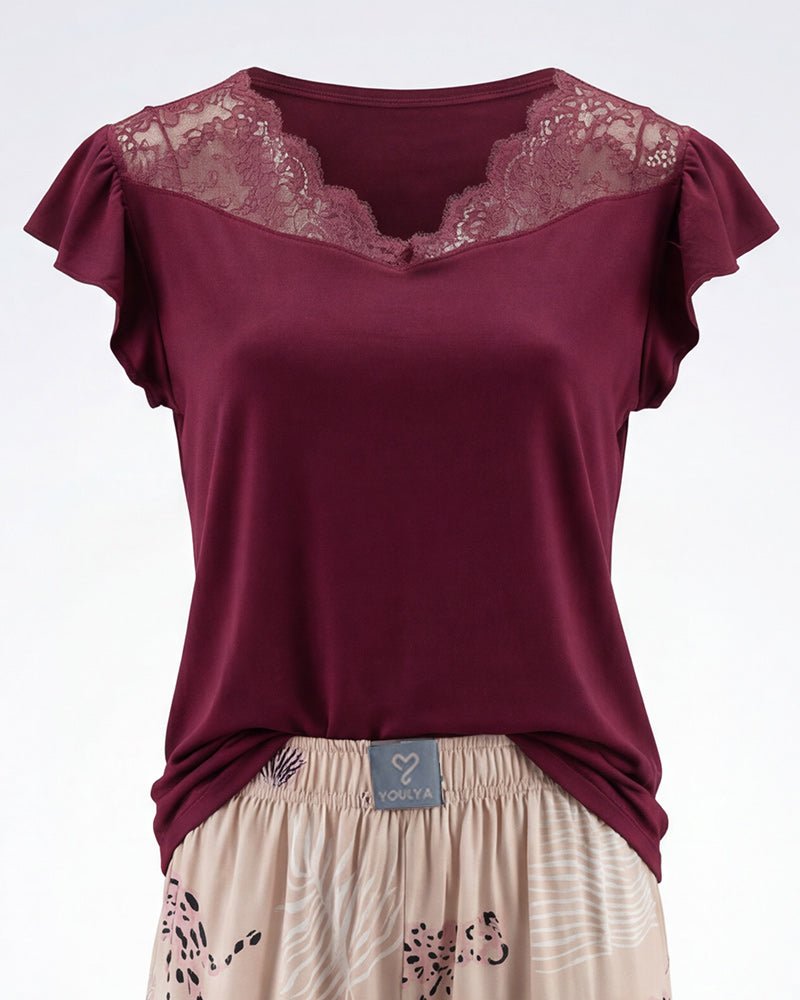 Burgundy Lace Pajama Set 6811 - Youlya - pajama set