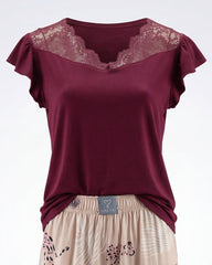 Burgundy Lace Pajama Set 6811 - Youlya - pajama set