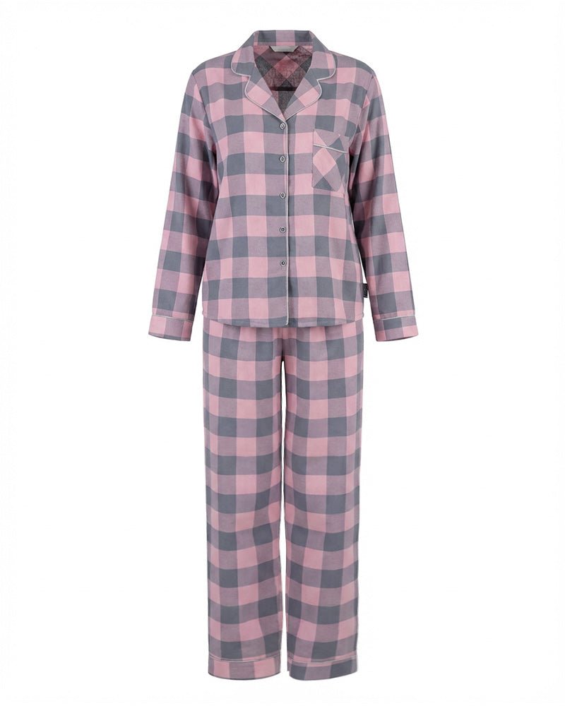 Classic Checkered Pajama Set – Soft Pink & Grey Pajama Set 6640 - Youlya - pajama set