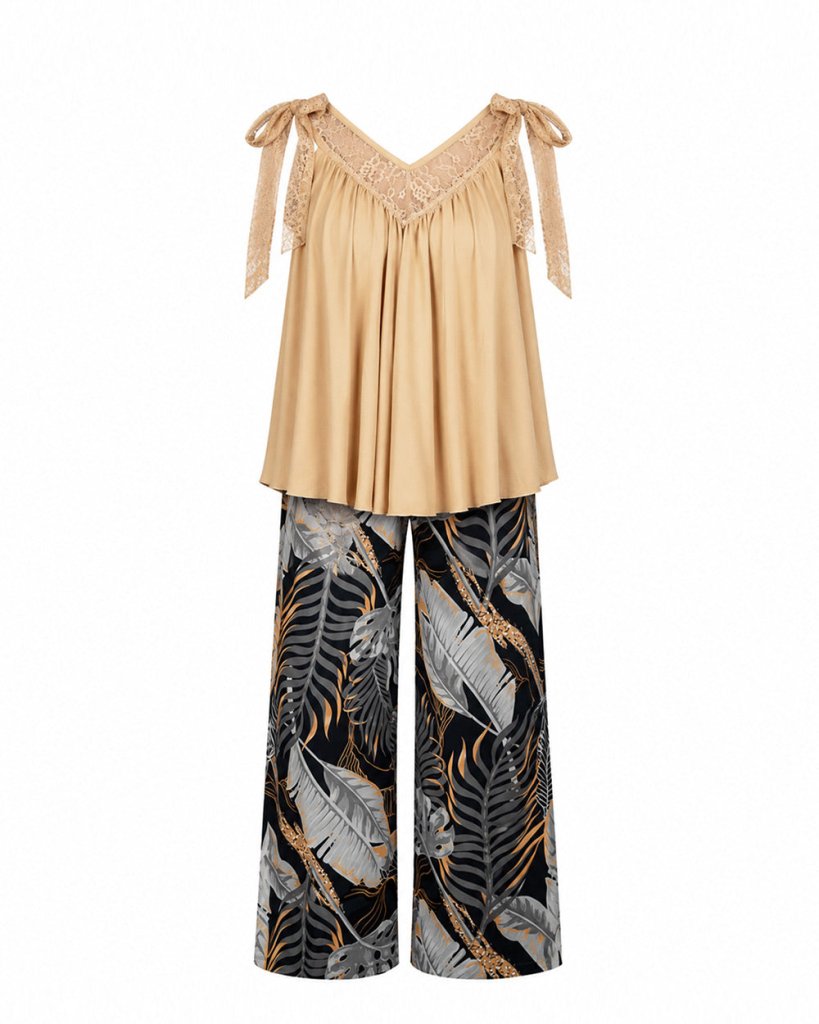 Golden Palm Lace Pajama Set 6631 - Youlya - pajama set