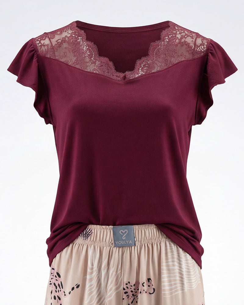 Burgundy Lace Pajama Set 6811