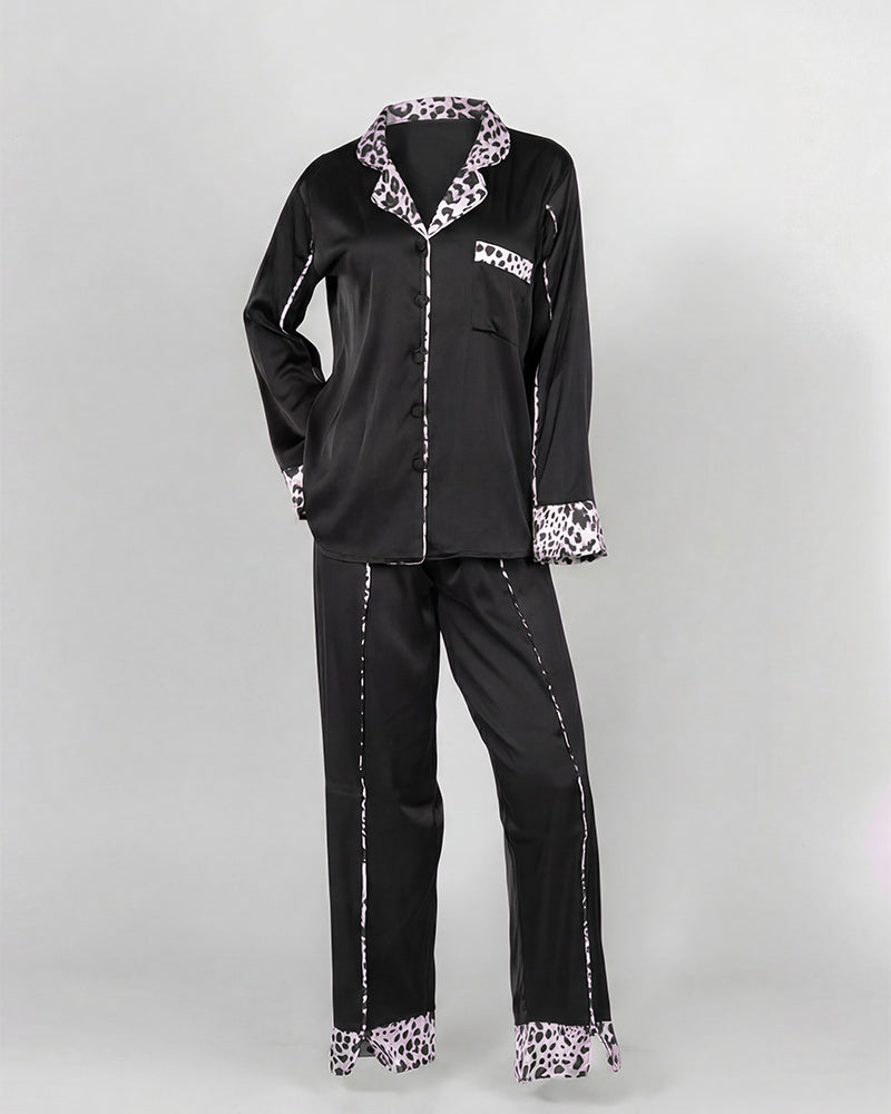 Satin Midnight Leopard Pajama Set 6641