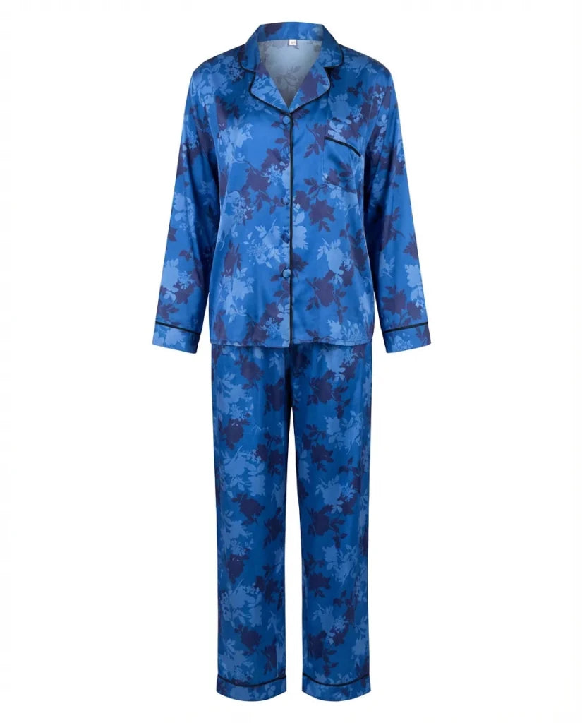 Satin Bloom – Blue Floral Set Pajama Set 6638b - Youlya - pajama set