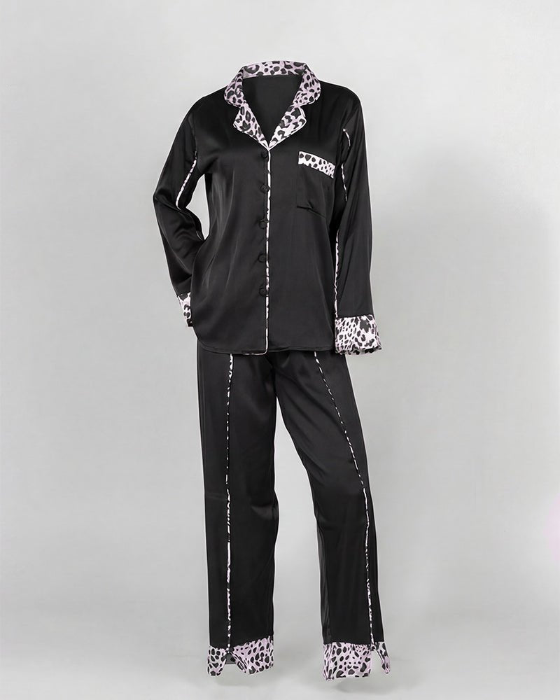 Satin Midnight Leopard Pajama Set 6641 - Youlya - pajama set