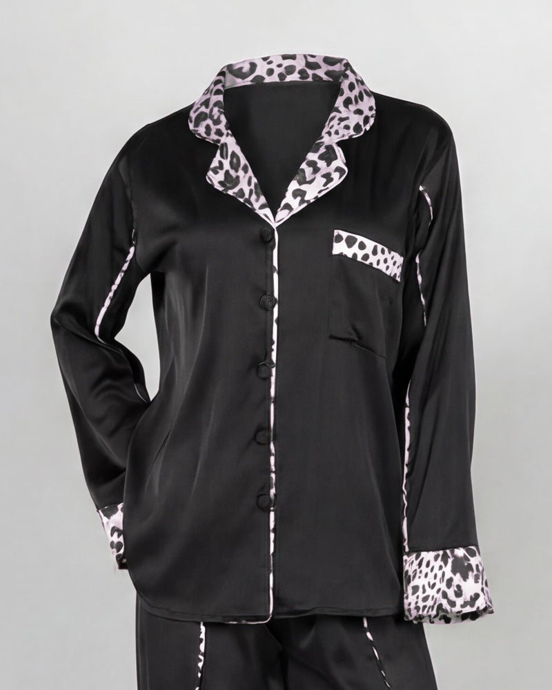 Satin Midnight Leopard Pajama Set 6641 - Youlya - pajama set