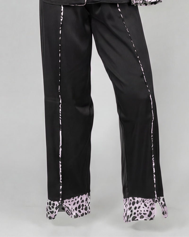 Satin Midnight Leopard Pajama Set 6641 - Youlya - pajama set