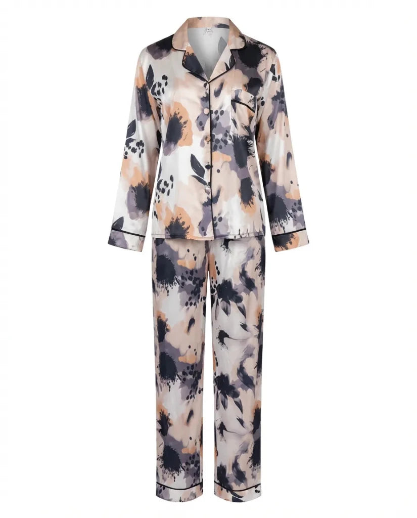 Satin Muse – Abstract Floral Pajama Set 6638f - Youlya - pajama set