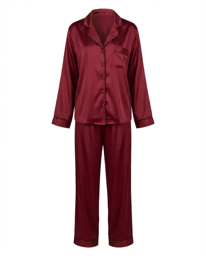 Satin Night – Burgundy Pajama Set 6642 - Youlya - pajama set