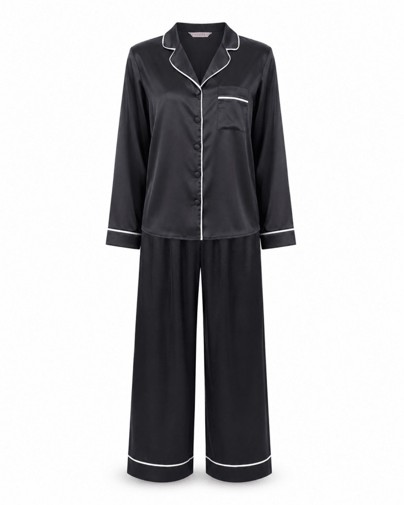Youlya Black Satin Pajama Set 6836 - Youlya - pajama set