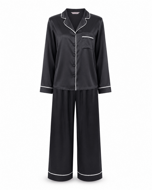 Youlya Black Satin Pajama Set 6836 - Youlya - pajama set