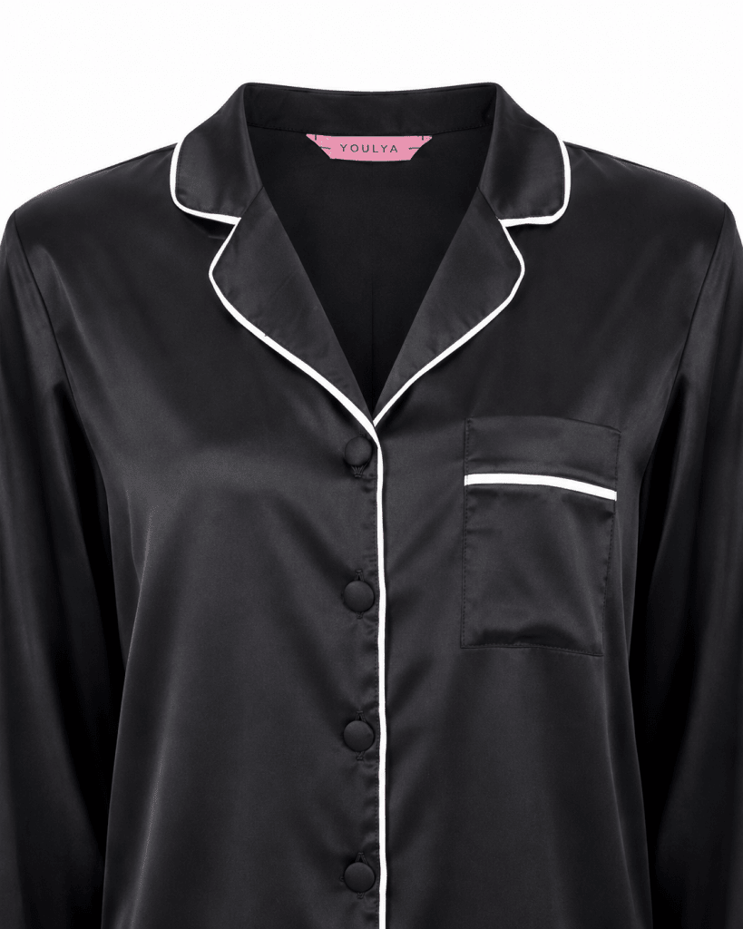 Youlya Black Satin Pajama Set 6836 - Youlya - pajama set