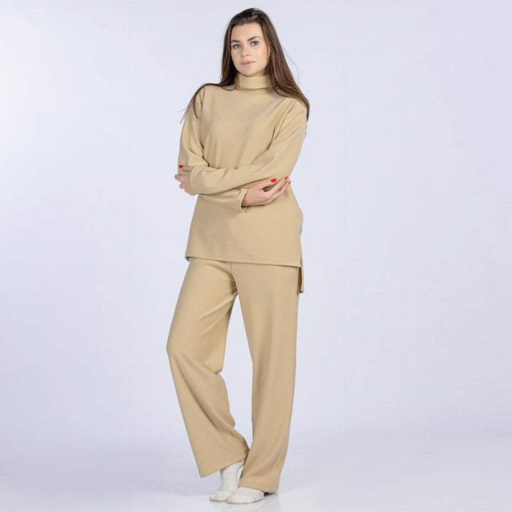6495 Basic over-size autumn casual pajama set in beige, made of ribbed fabric to ensure the best comfort - model 2024 from YOULYA - Youlya