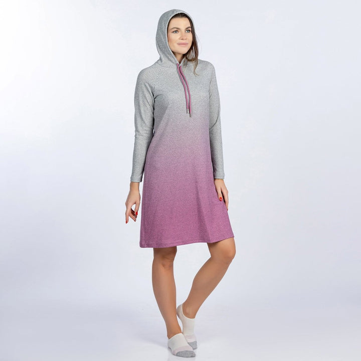 A night shirt made of ribbed cotton fabric, soft to the touch, in pink and gray gradient in different sizes - new 2024 from YOULYA - code 6421 - Youlya