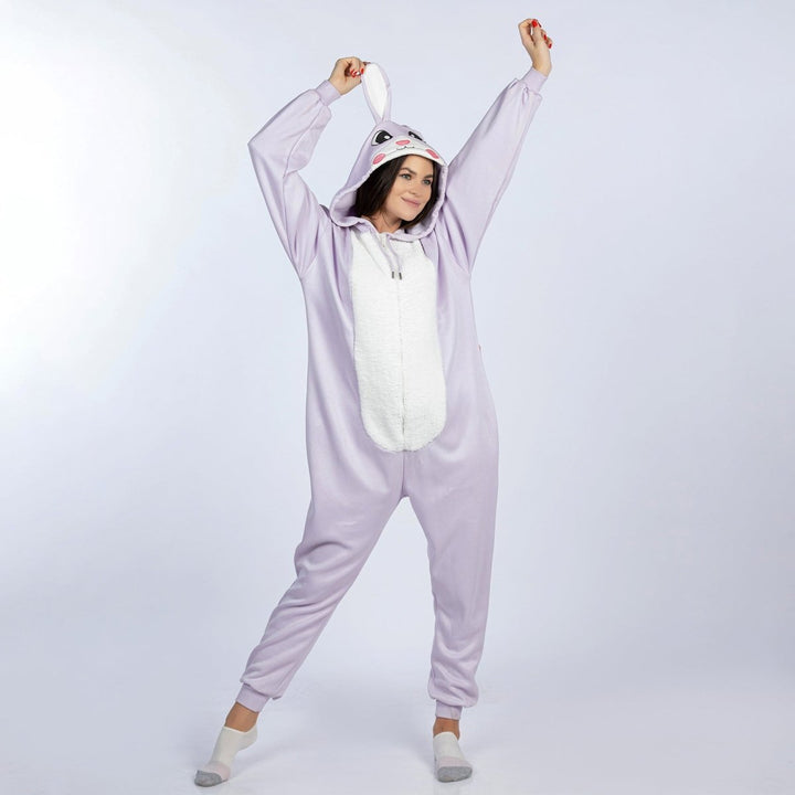 COD 6496 -Bodysuit for women, winter 2024 - made of soft pile fur, long sleeves with a zipper for easy closing, and a cape with embroidered rabbit face to make you feel like a Disney princess - Youlya