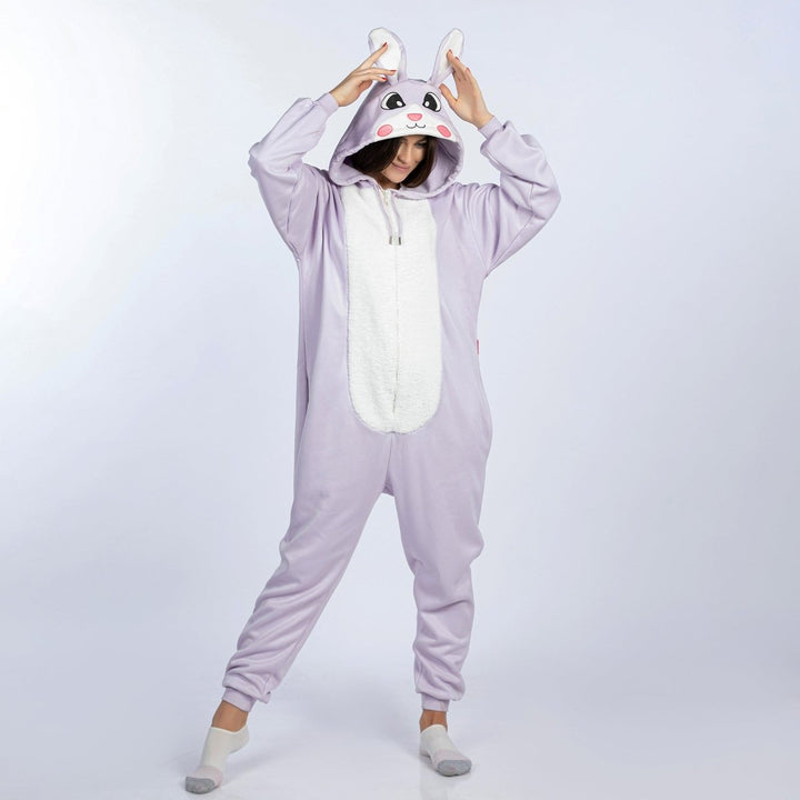 COD 6496 -Bodysuit for women, winter 2024 - made of soft pile fur, long sleeves with a zipper for easy closing, and a cape with embroidered rabbit face to make you feel like a Disney princess - Youlya