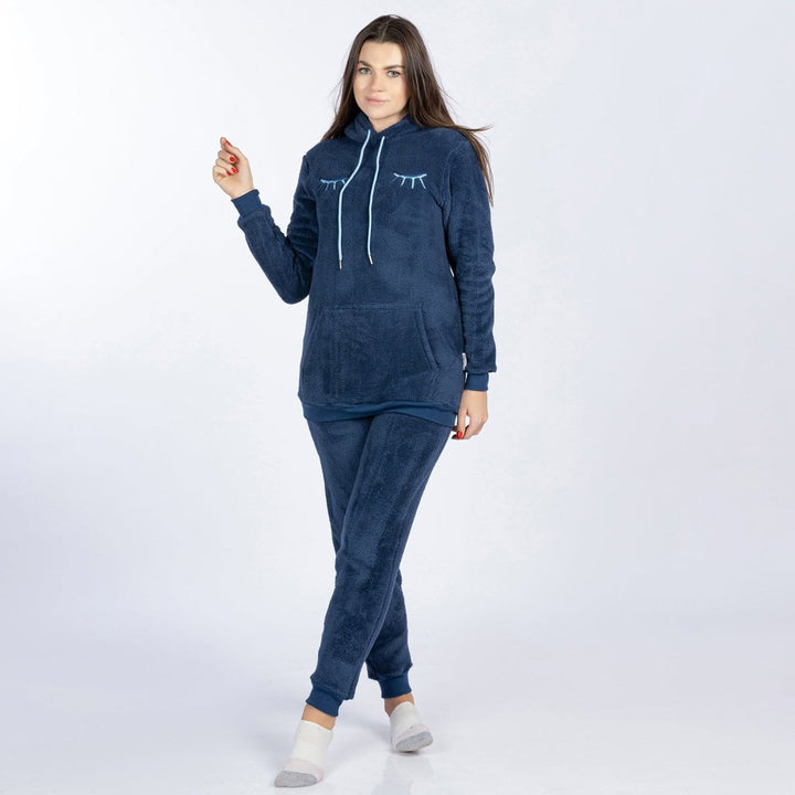 Winter hoodie pajama set with soft fur material - code 6489 - with long sleeves and different sizes to suit all sizes - model 2024 from YOULYA - Youlya