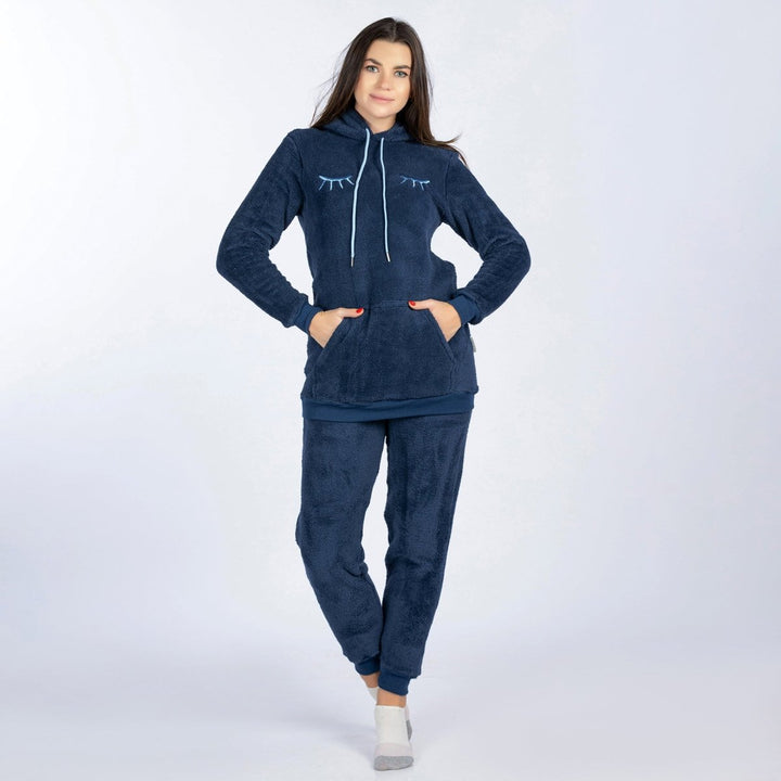 Winter hoodie pajama set with soft fur material - code 6489 - with long sleeves and different sizes to suit all sizes - model 2024 from YOULYA - Youlya